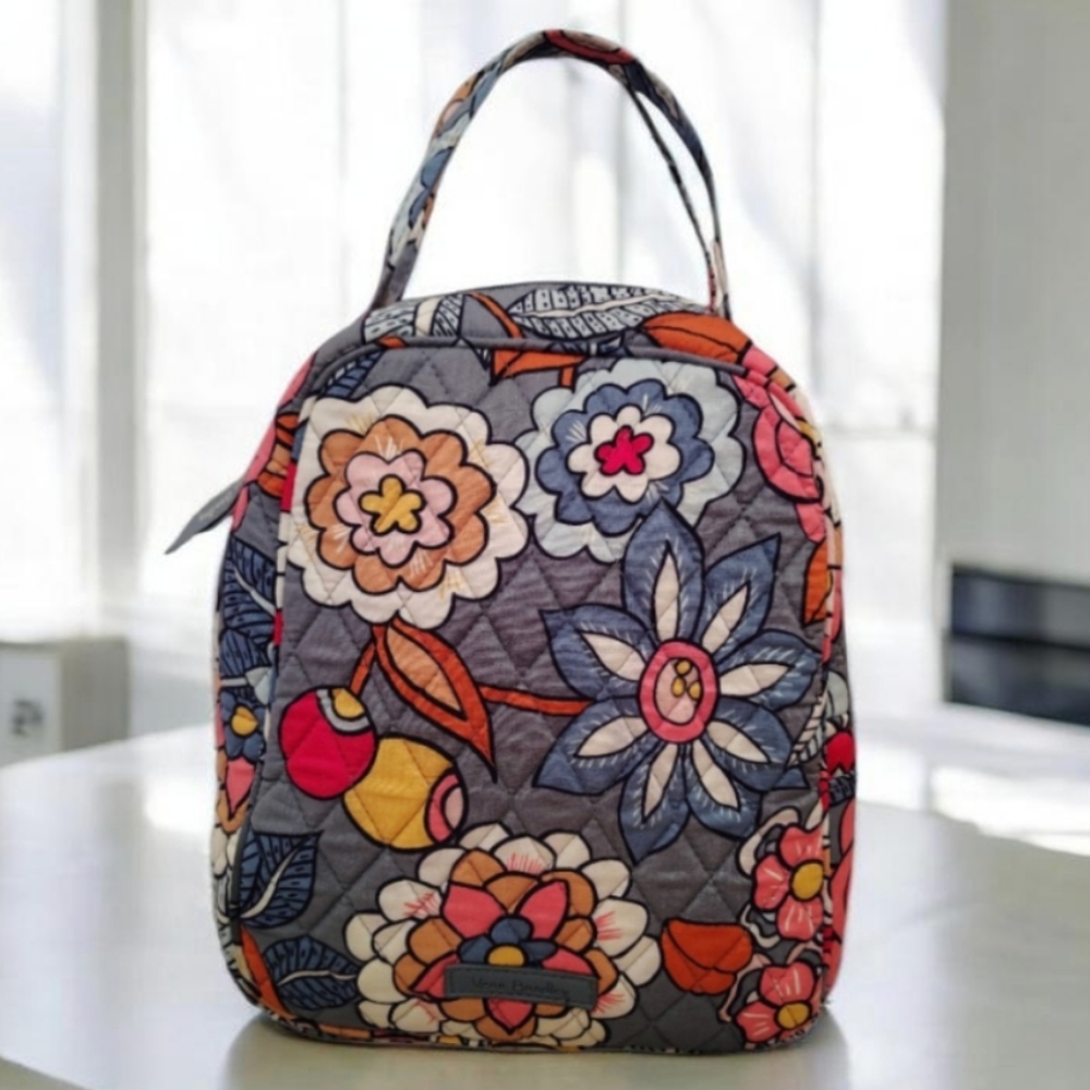 Vera Bradley Lunch Bunch Bag Tropical Evening Gray Floral Quilted Insulated Tote
